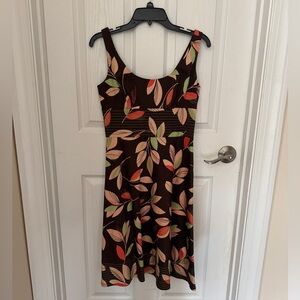 Maggy London Brown Leaf Print Dress